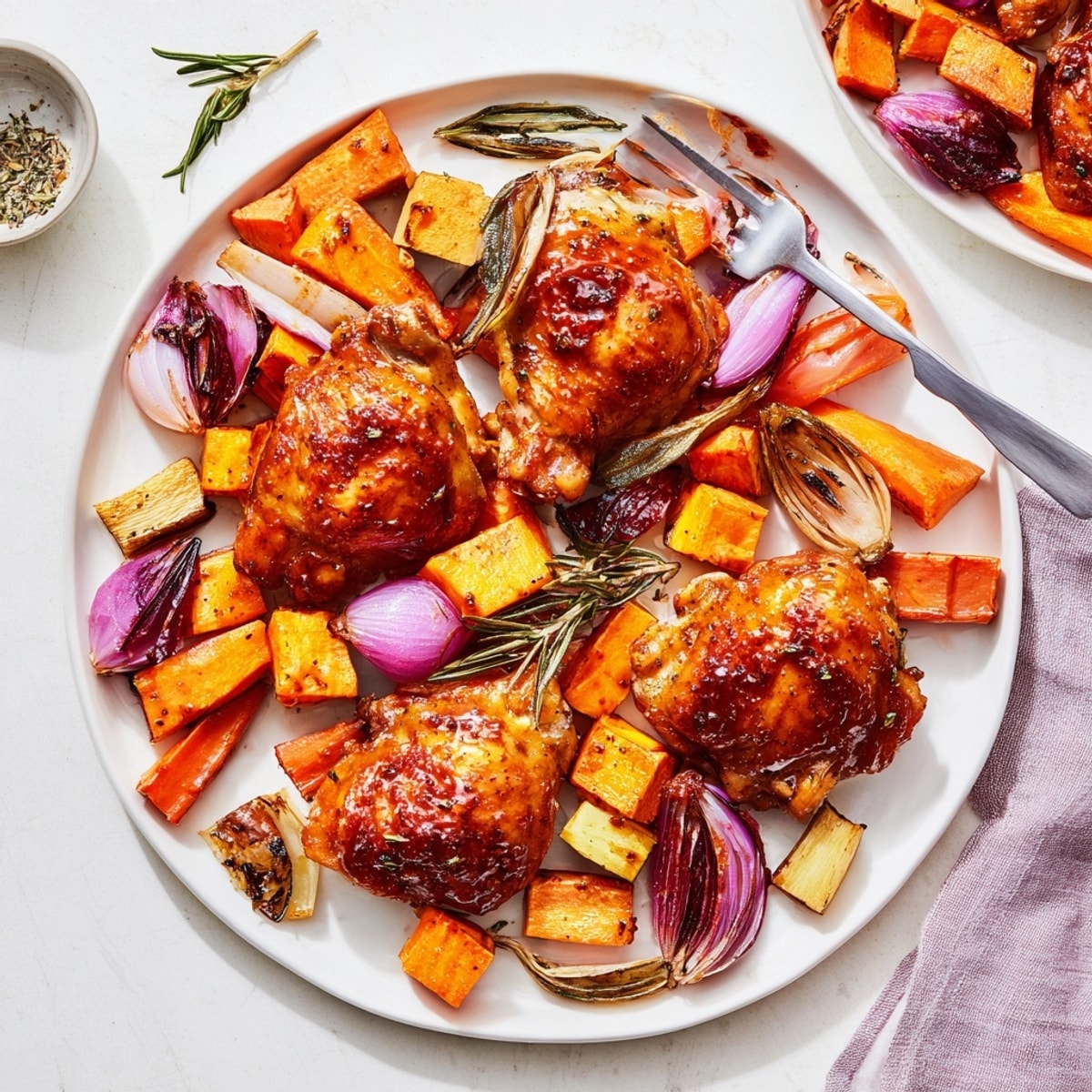 Juicy Honey-Glazed Chicken and savory root vegetables, a warmly spiced and colorful family dinner.