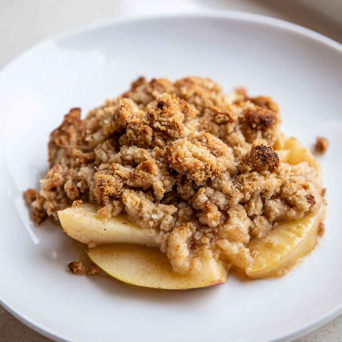 Warm Rustic Apple and Cinnamon Crumble bubbling hot, perfect for a cozy dessert with vanilla ice cream.