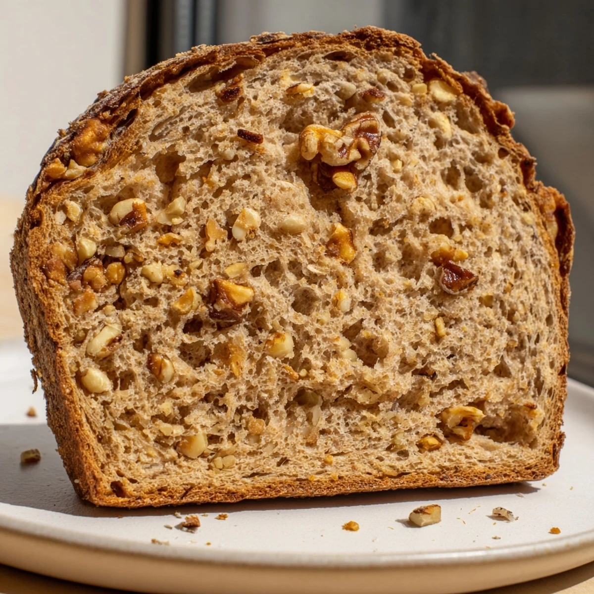 Sliced nutty whole wheat loaf bread, showing its soft interior and perfect for making a delicious sandwich.