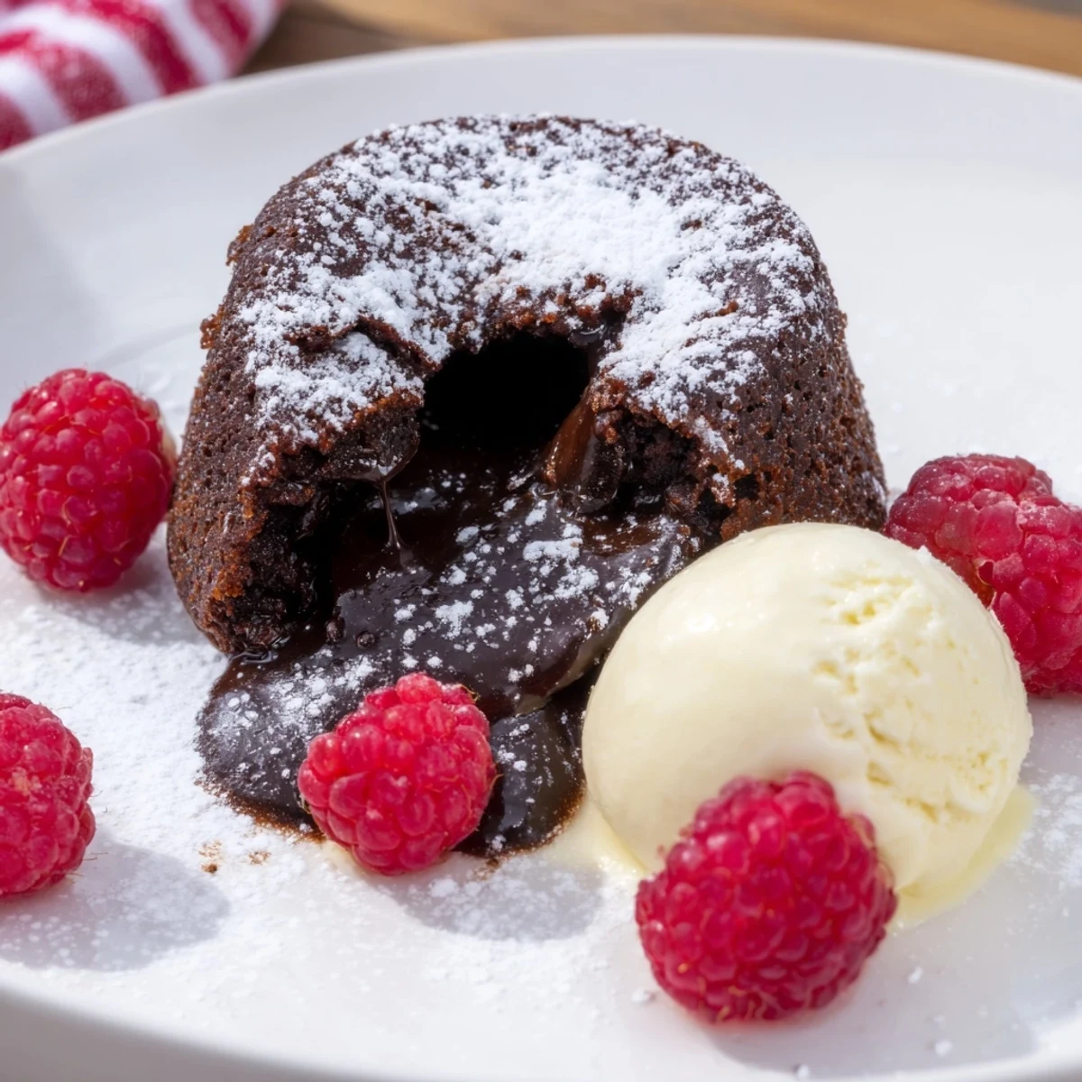 Molten dark chocolate lava cakes, warm and decadent, ready for a sweet, homemade dessert.