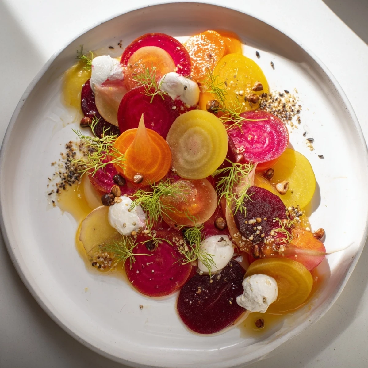 Vibrant image shows the Kinetic Motion Blur arrangement of sliced ingredients, ready to impress at a dinner party.