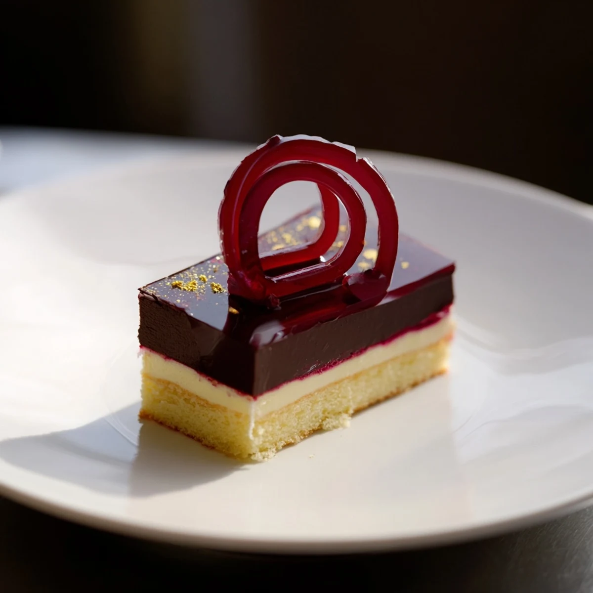 A beautifully constructed The Golden Ratio Shell offers the perfect bite of chocolate mousse and sponge.
