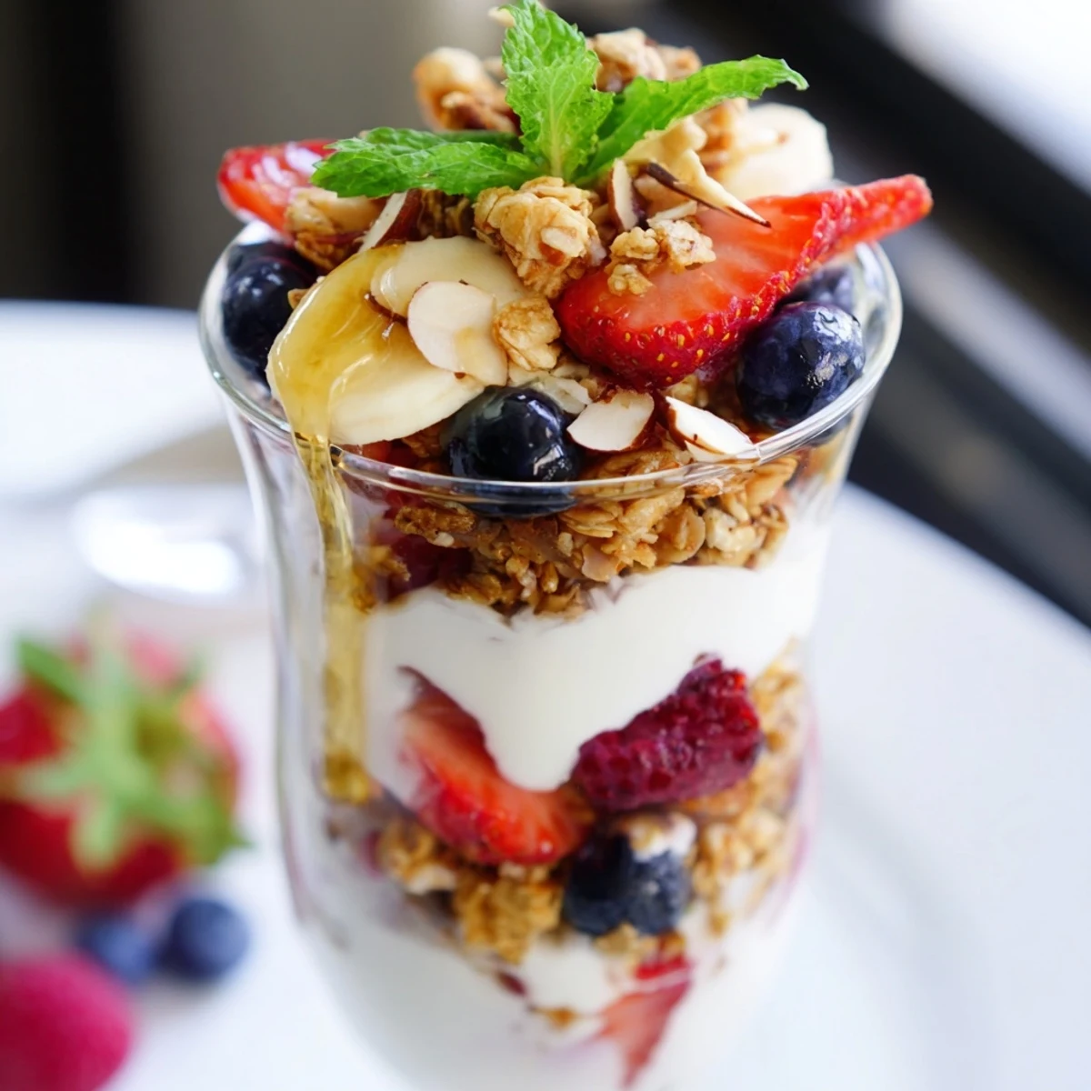 A close-up of a Yogurt and Granola Parfait shows each delicious, wholesome component: yogurt, fruit, and granola.
