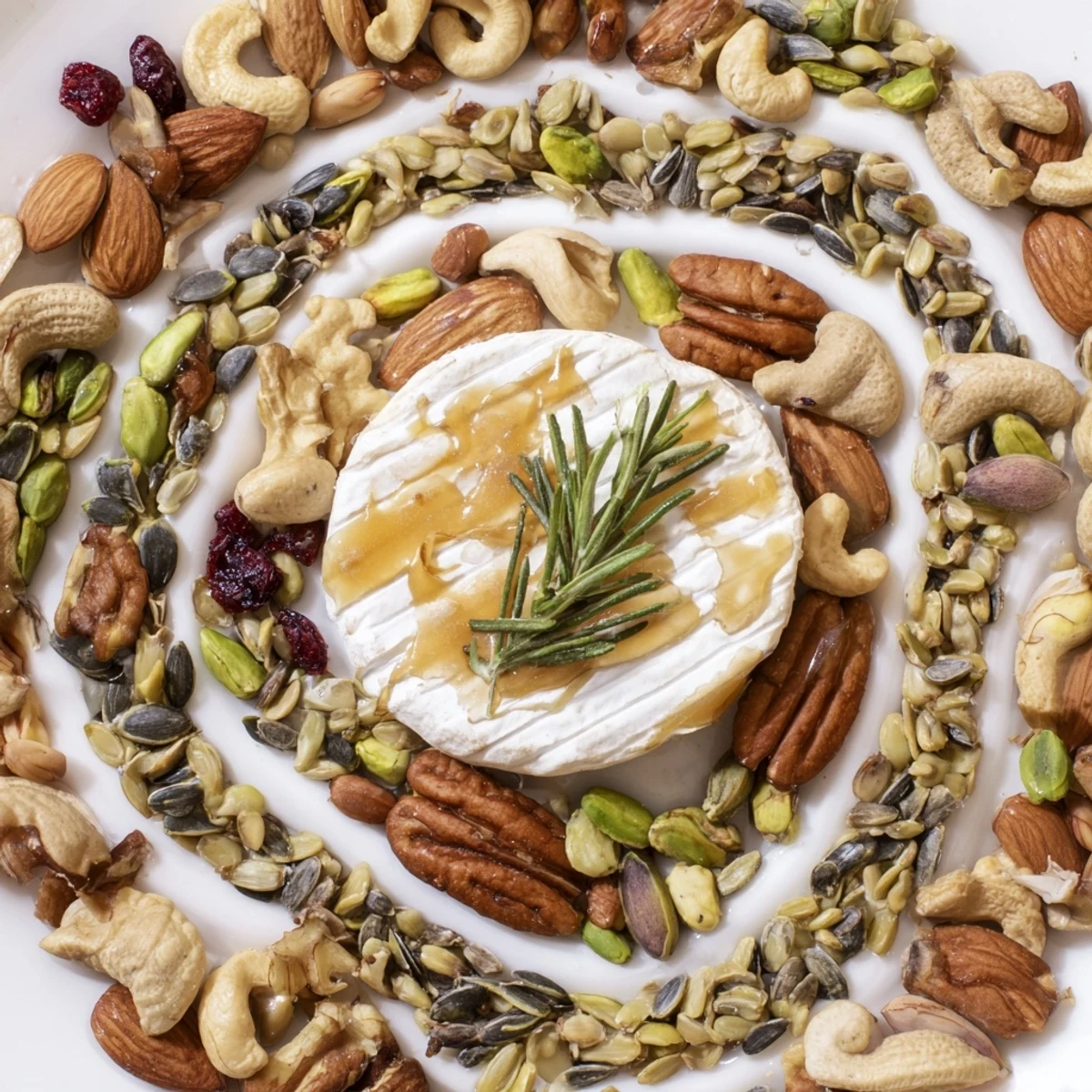 A decadent soft cheese is the prize at the center of this "Labyrinth," surrounded by delicious nuts.