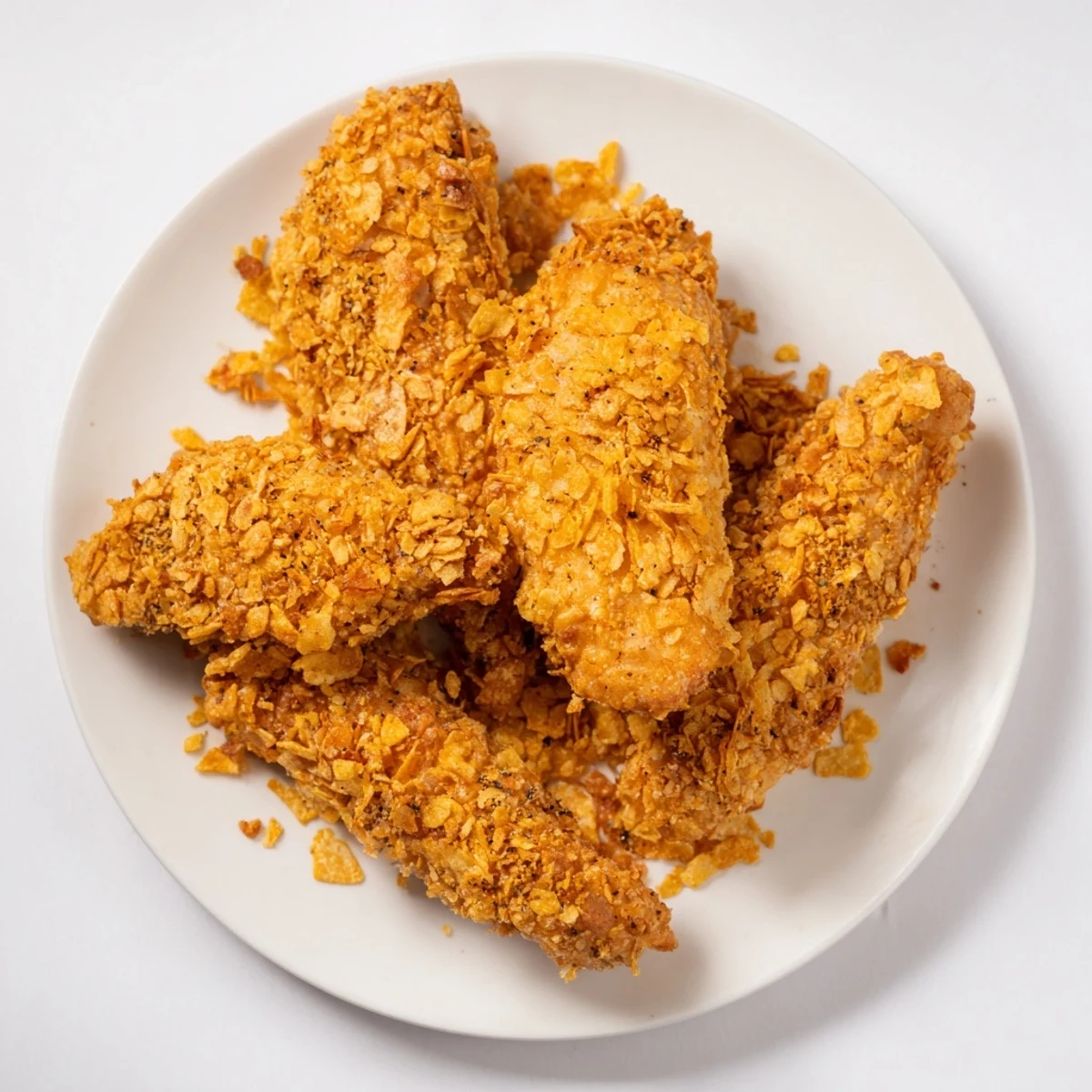 Perfectly cooked crispy onion chip chicken tenders, boasting a beautiful golden color and delectable aroma.