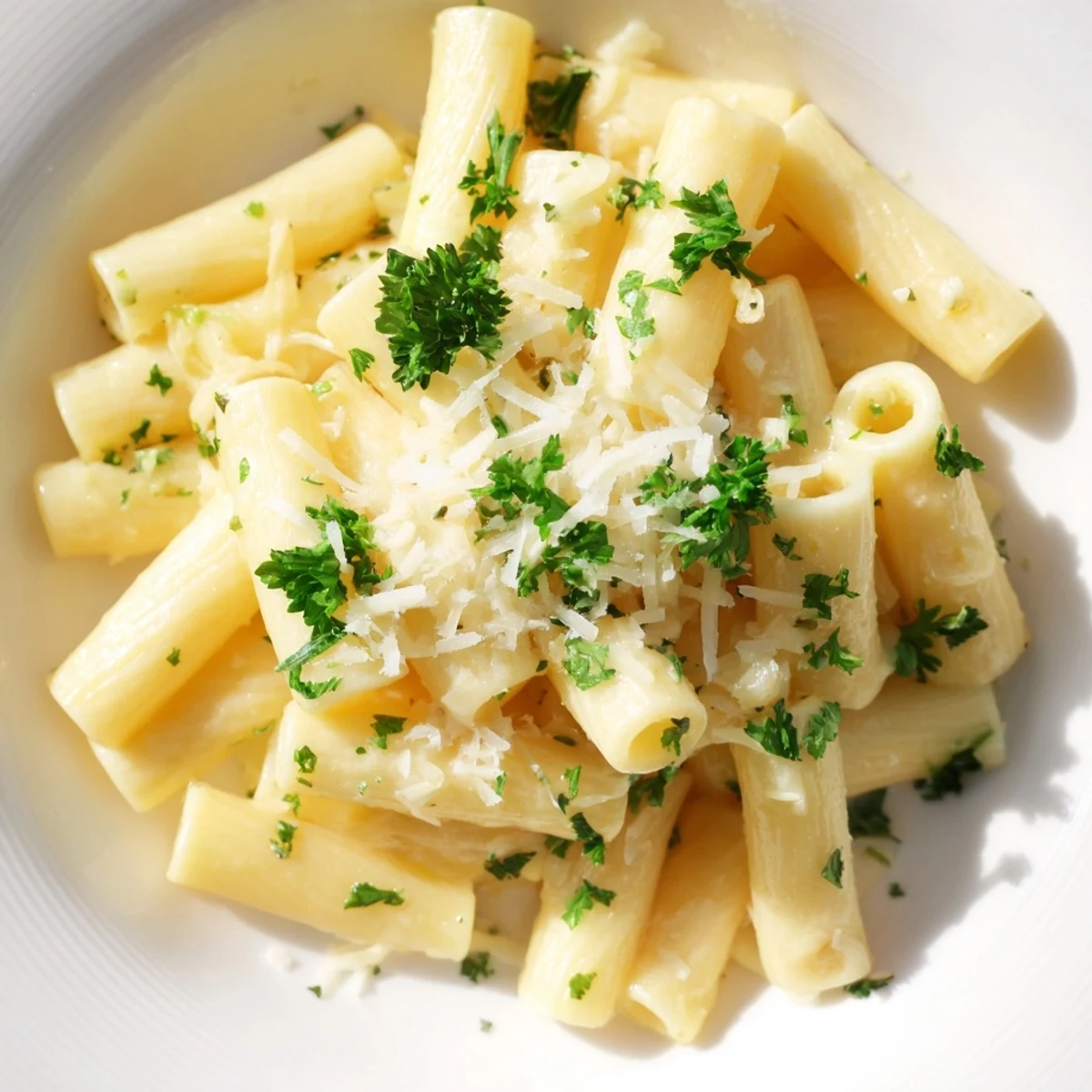Creamy one-pot garlic butter ditalini pasta, coated in a rich, buttery sauce with garlic aroma.
