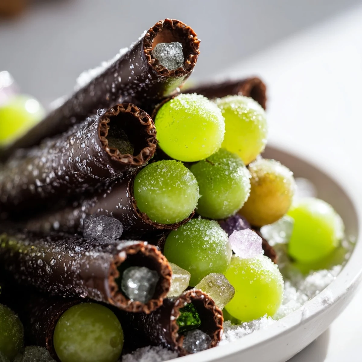 Imagine vibrant green grapes sparkling with sugar and candy inside this edible "Crystal Cave" creation.