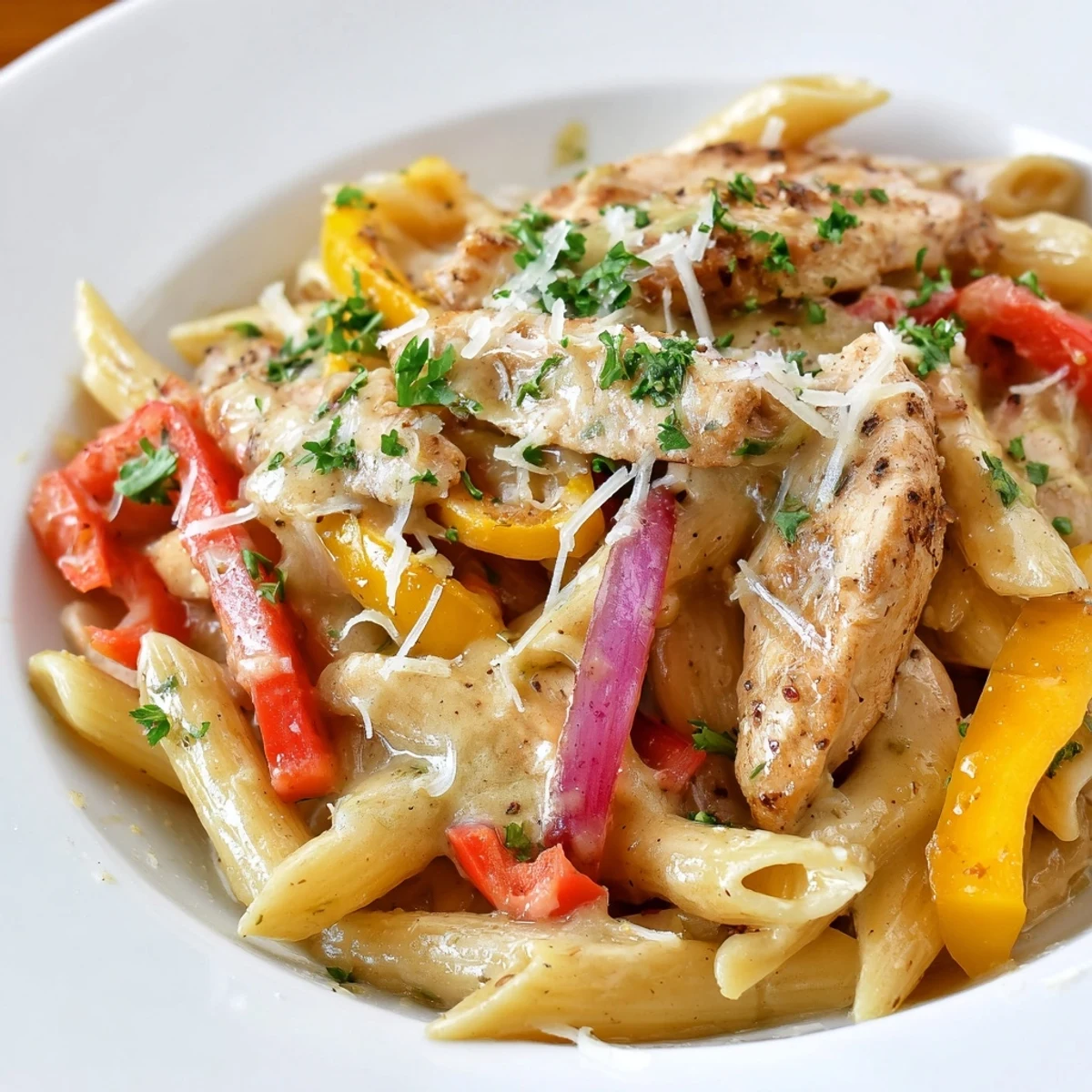 The Cajun Chicken Pasta: a close-up showcasing the rich, creamy sauce and tender chicken.