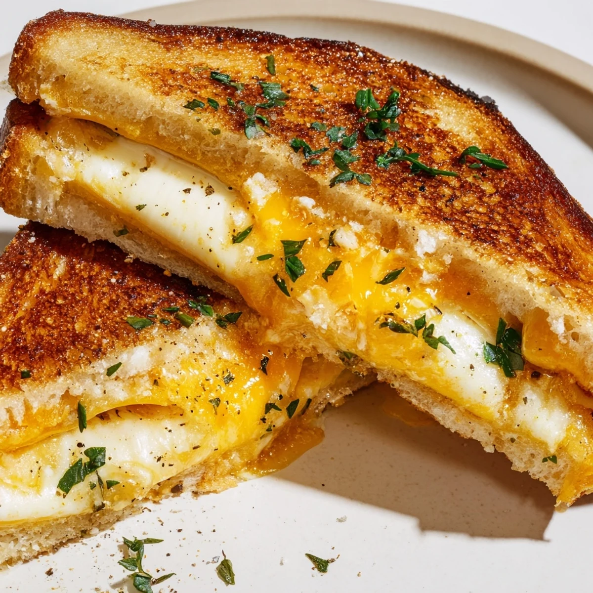 Golden, bubbly Garlic Butter Mayo Grilled Cheese, oozing melted cheddar and mozzarella, perfect comfort food.