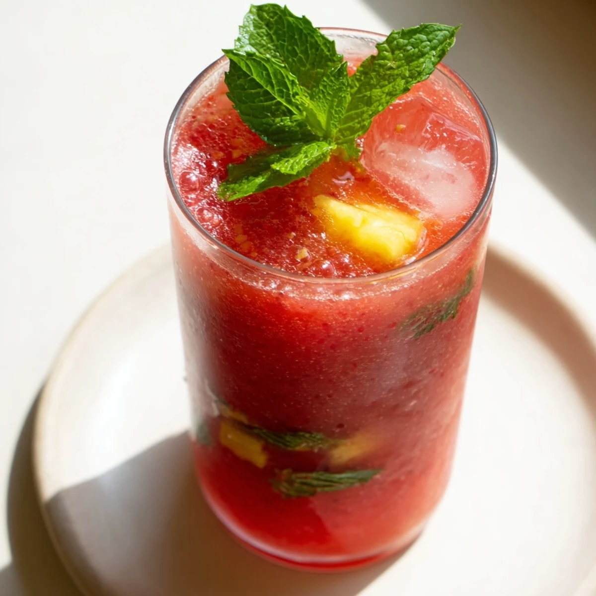 Refreshing, vibrant strawberry DIY fruit refresher drink, perfect for a hot summer day.