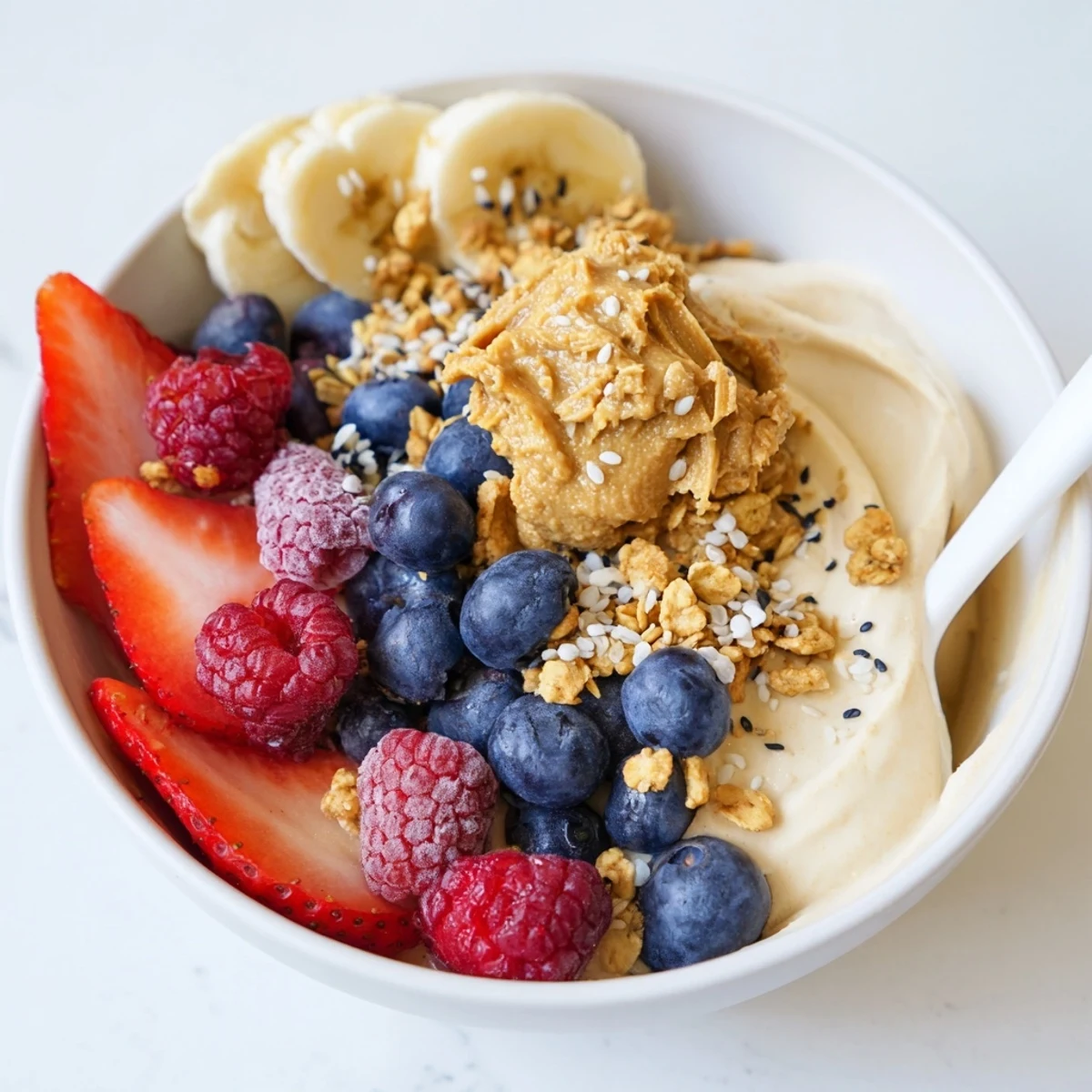 A close-up of thick, blended Protein Ice Cream Bowls, perfect after a workout for a cool treat.