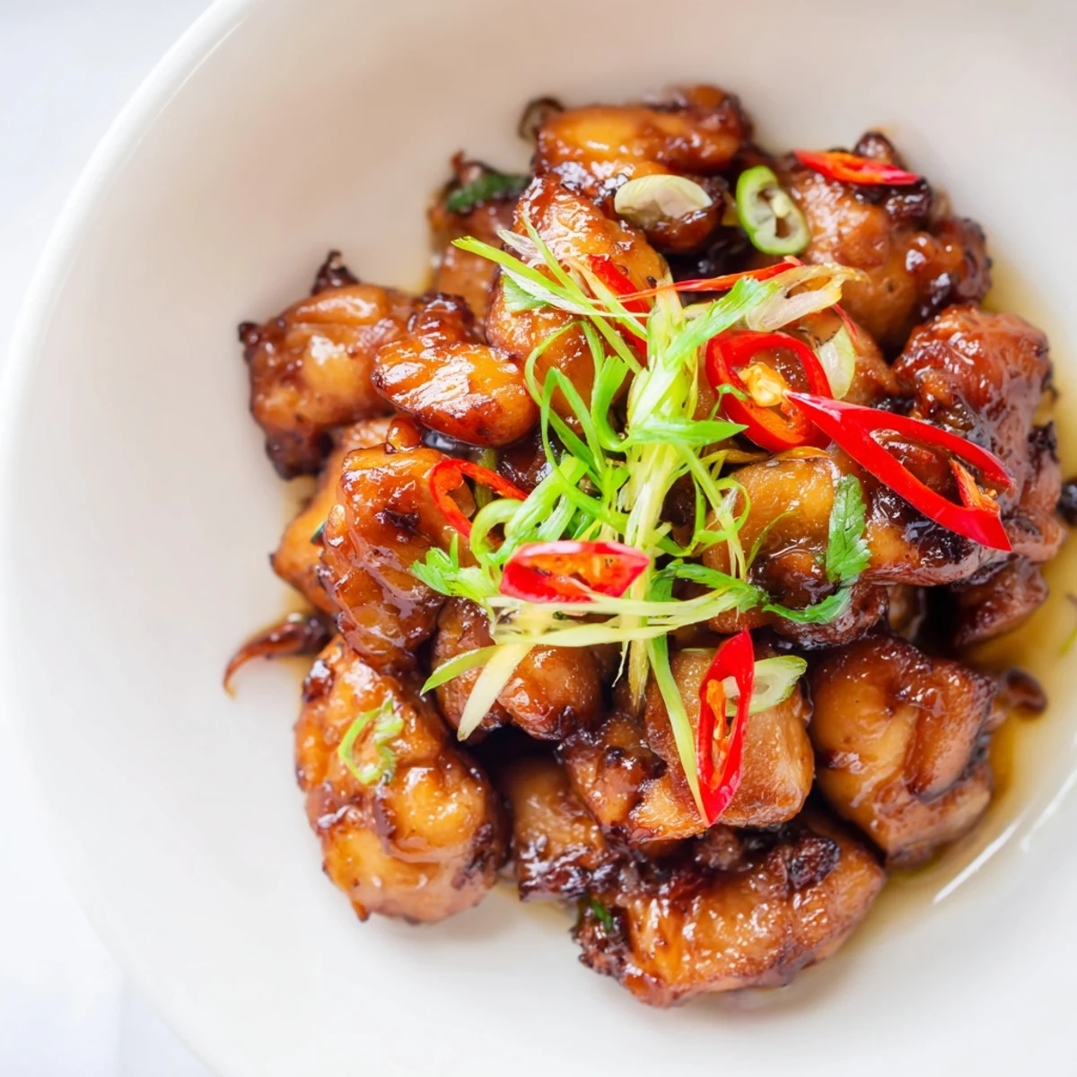 Golden, glistening Vietnamese Caramel Chicken, served on a bed of fragrant jasmine rice, ready to enjoy.
