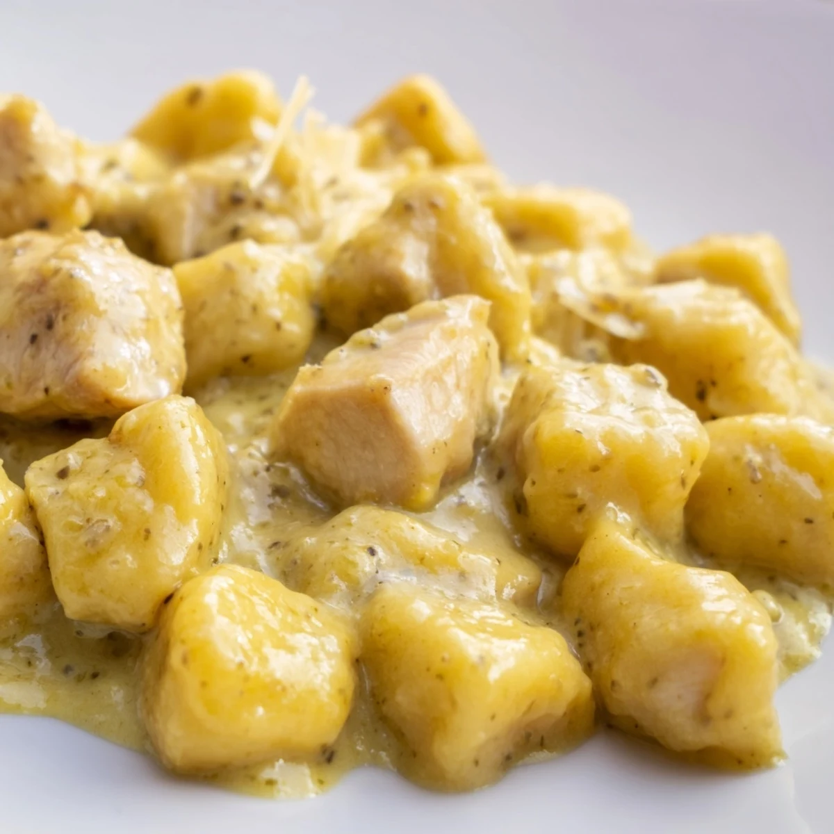 Savory chicken and al dente gnocchi swim in a velvety pesto cream, with grated Parmesan and basil adding the perfect finishing touch.