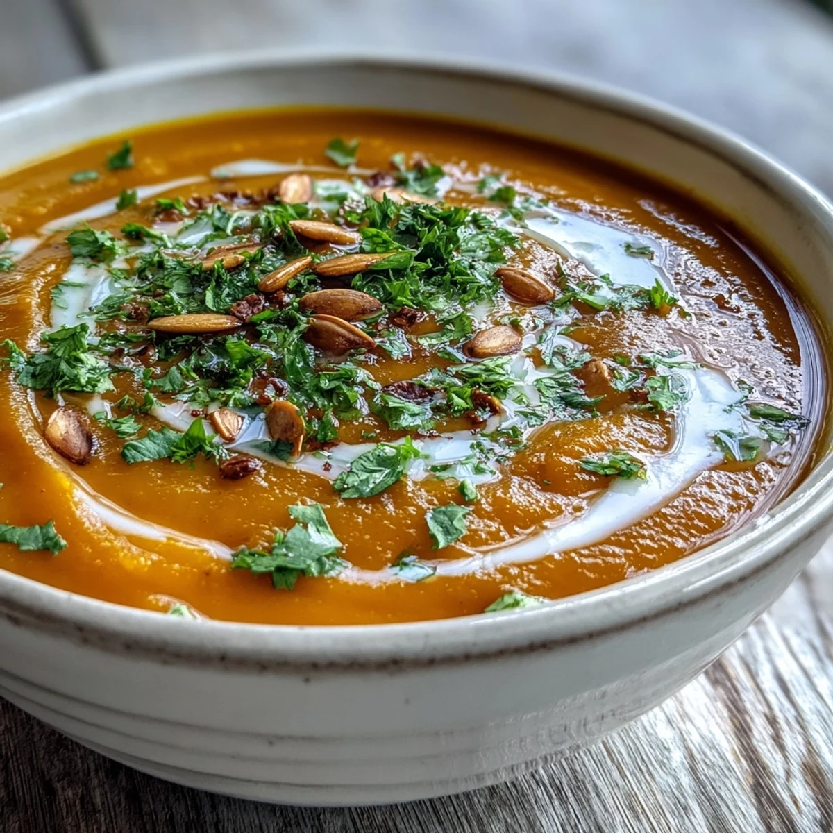 Thick and velvety Carrot Ginger Soup with a golden hue, perfect alongside crusty bread for a cozy lunch.