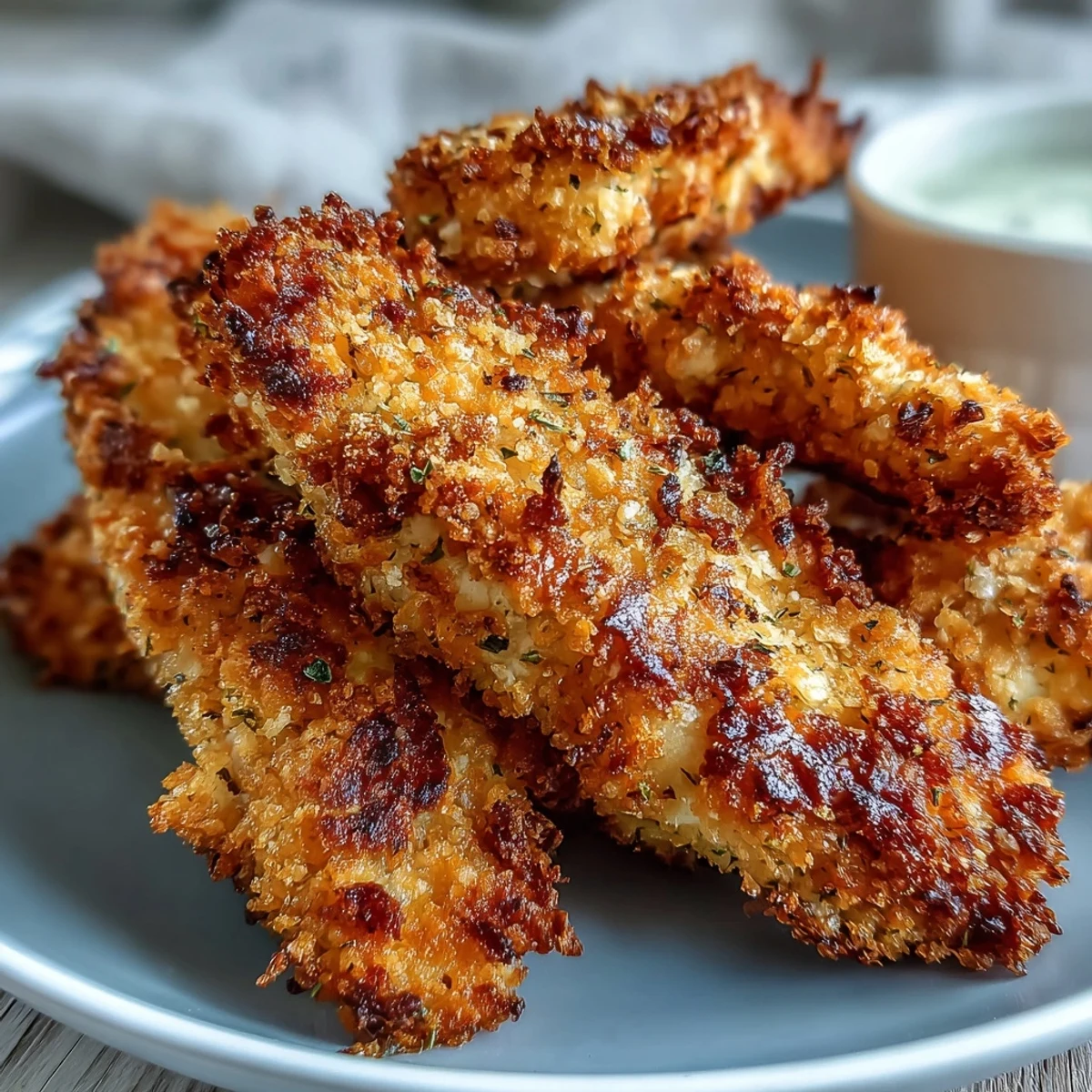 A hand dipping a crispy Air Fryer Chicken Strip into vibrant barbecue sauce with a side of coleslaw.