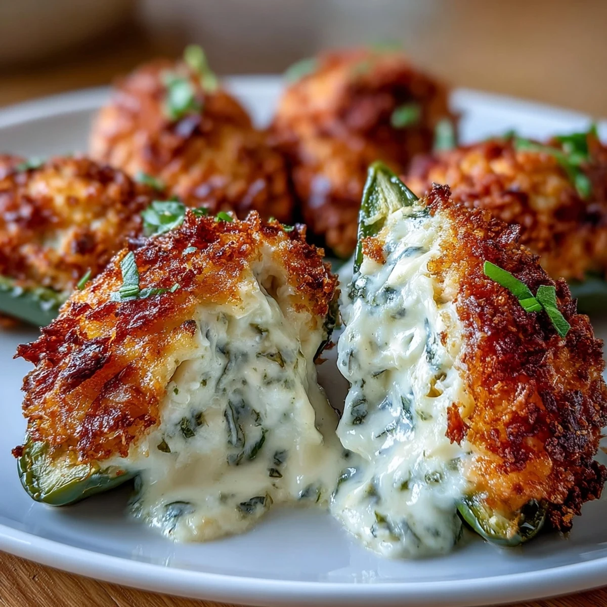 Golden-baked Cajun Crab Poppers with melted cheddar and buttery panko topping on a rustic wooden board.