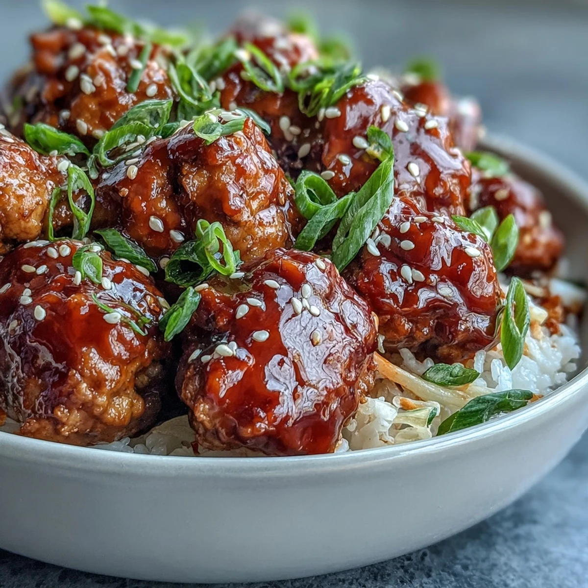 Vibrant bowls of Bang Bang Ground Turkey Rice Bowls featuring fresh carrots, cucumbers, and red cabbage topped with sesame seeds.