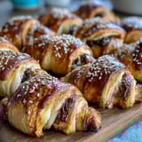Golden, flaky pastry-wrapped cocktail sausages served with a tangy honey-mustard dipping sauce for the perfect party snack.