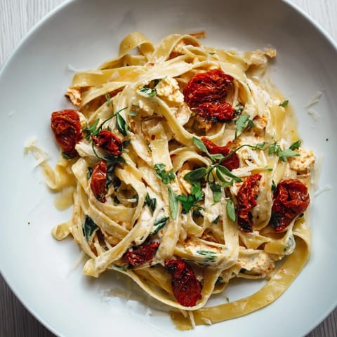 Savor the aroma with this image of the finished One-Pot Creamy Tuscan Garlic Herb Pasta, perfect for a cozy dinner.