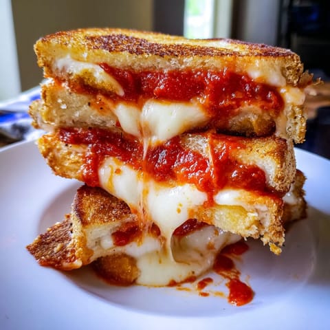 Crispy Mozzarella Stick Grilled Cheese: a comforting American sandwich with melted cheese & marinara.