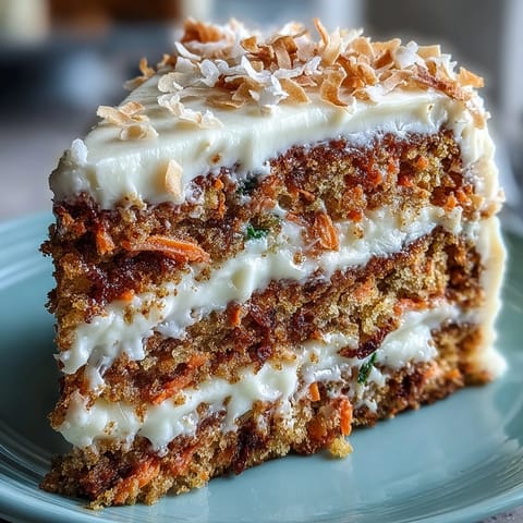 Garnished with toasted coconut flakes, the frosted cake is ready to serve.