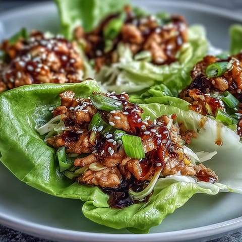 Potsticker-Inspired Chicken Lettuce Boats are garnished with julienned carrots and sesame seeds on a platter with a small dipping bowl.