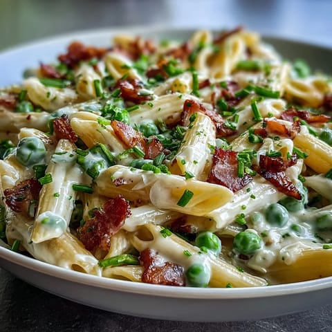 Creamy Leek Pea Ham Pasta