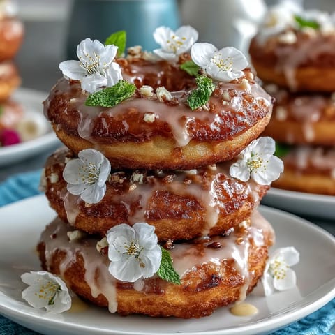 Baby in Bloom Mini Donut Tower with Flowers, a charming centerpiece for baby showers or spring celebrations, decorated with edible blooms and pastel sprinkles.