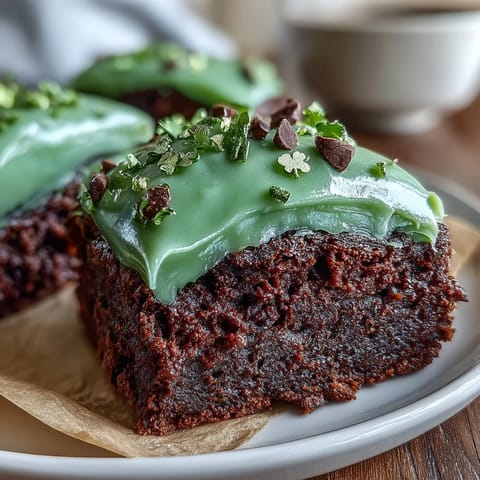 Shamrock-shaped brownies with rich chocolate flavor and vibrant green icing, perfect for St. Patrick's Day celebrations.