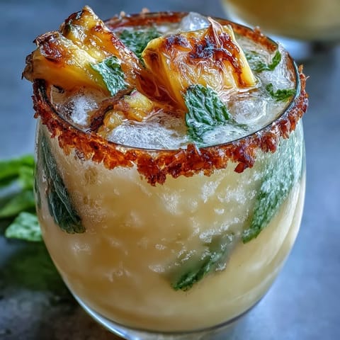 Pineapple Coconut Agua Fresca with fresh pineapple chunks and creamy coconut milk in a clear pitcher, garnished with mint leaves.