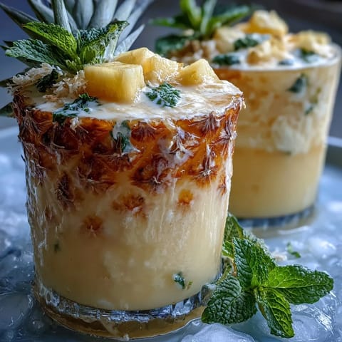 Tropical Pineapple Coconut Agua Fresca served over ice with a pineapple wedge and lime slice for a refreshing summer drink.