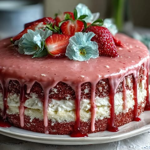 Floral Spring Cake with Strawberry Frosting, featuring moist vanilla layers and fresh edible flower decorations.