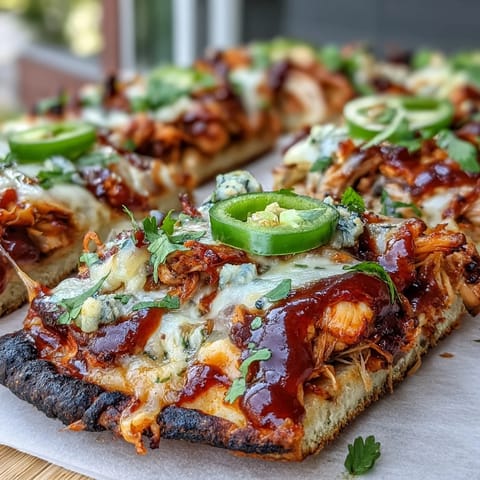 Vibrant BBQ chicken flatbread pizza with smoky sauce, melted mozzarella, and colorful veggies on crispy crust.  