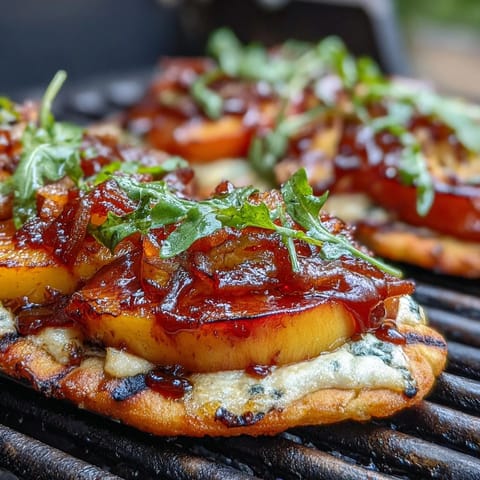 BBQ Peach Brie Flatbread Grill
