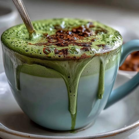 Creamy matcha oat milk latte with natural vibrant green color.