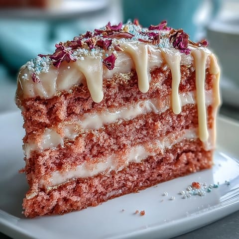 A decadent Bridal Shower Rosé Velvet Cake, perfect for celebrations, with delicate rosé flavor.