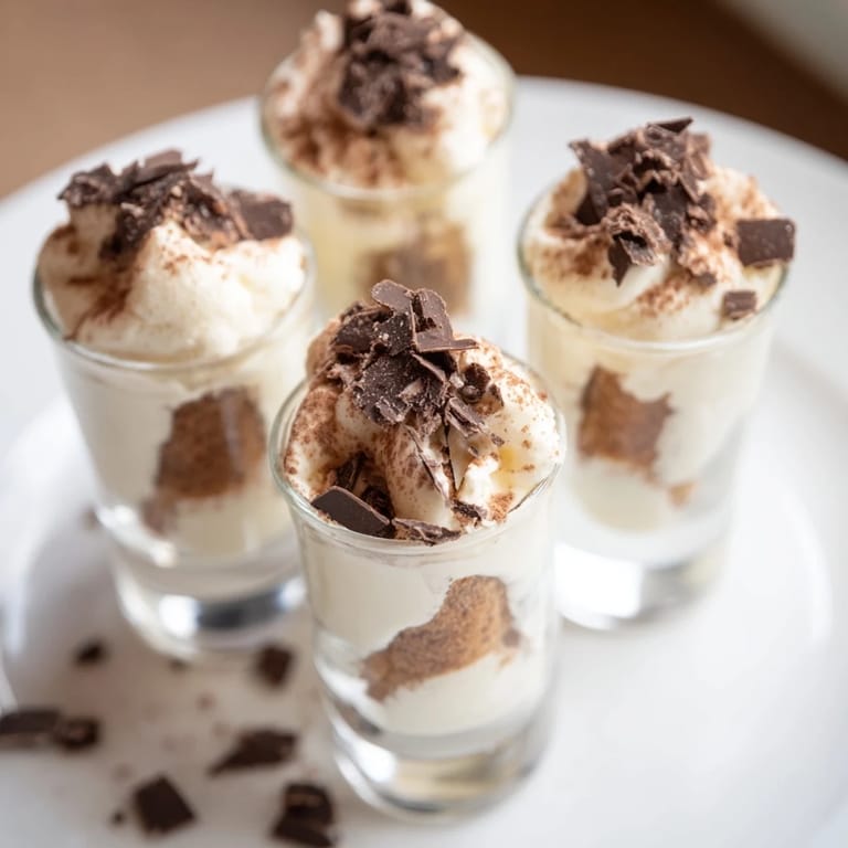 Individual Countdown Tiramisu Shots: A delightful Italian dessert with coffee-infused ladyfingers and whipped cream.