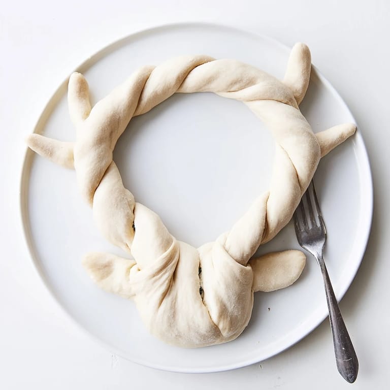 Homemade Reindeer Antler Spinach Dip Ring, with fresh spinach in a baked cheesy bread ring.