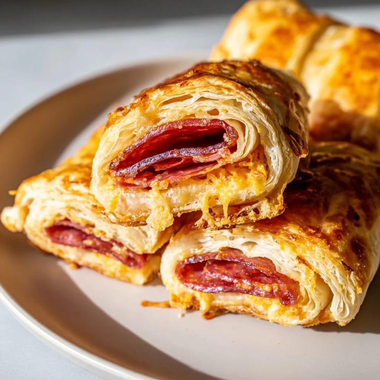 Savory salami and cheddar nestled in flaky layers of these delicious Sliced Cheddar and Salami Scrolls.