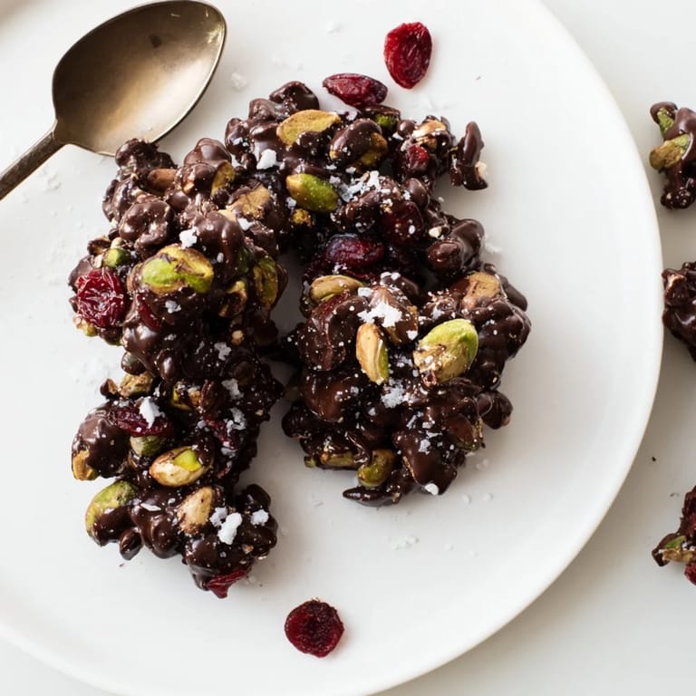 Perfectly formed Pistachio and Dried Cranberry Clusters, a festive, easy-to-make gourmet snack.