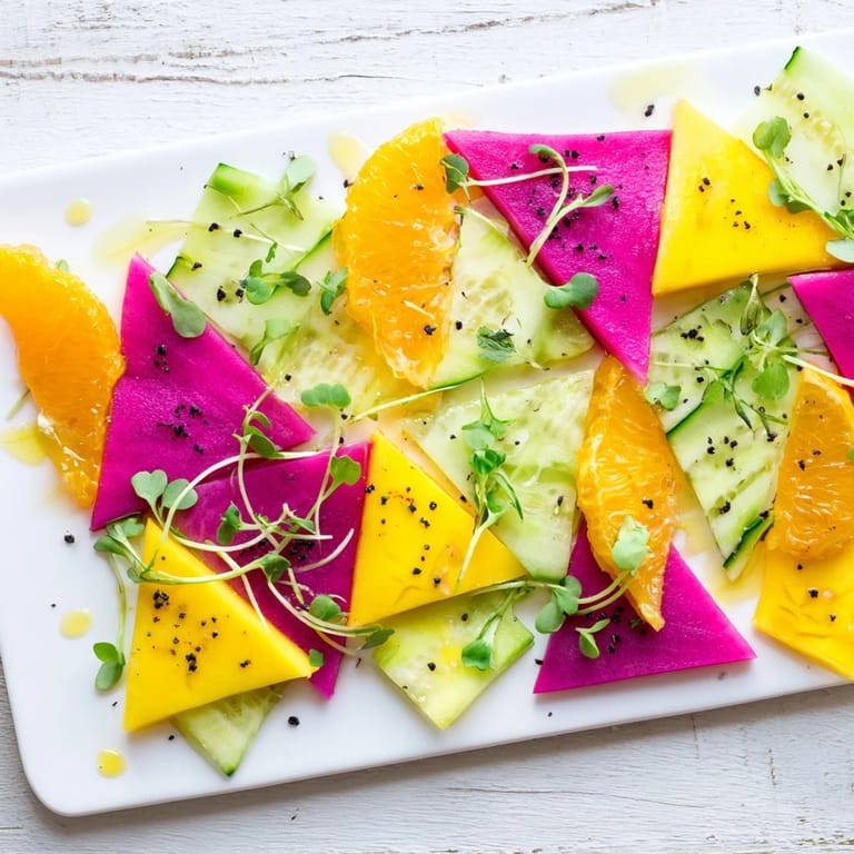 Freshly plated Cubist Deconstruction appetizer, showcasing artistic shapes and vibrant ingredients for tasting.