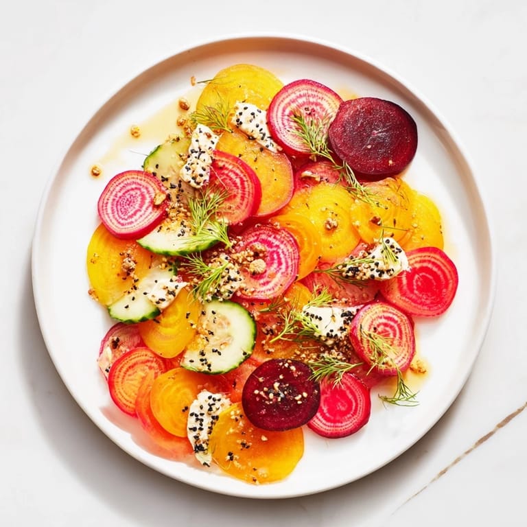 A fresh and visually stunning Kinetic Motion Blur appetizer displays a dynamic mix of textures and flavors.