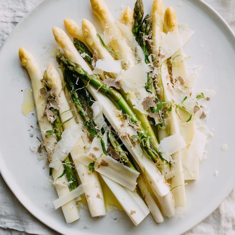 The Silver Birch is a gorgeous salad featuring pale asparagus with truffle and cheese.