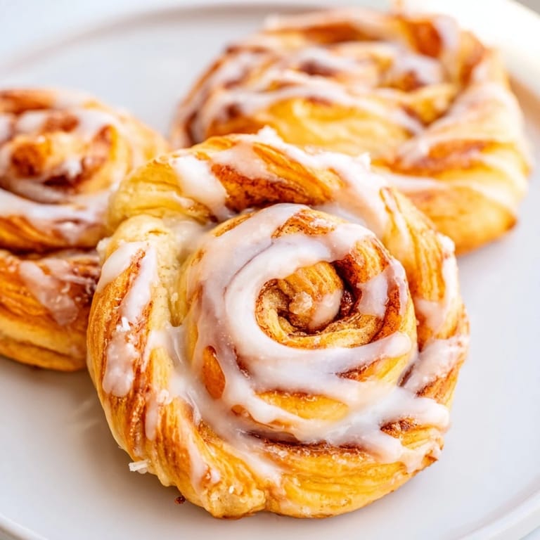 See golden, flaky Air-Fryer Cinnamon Roll Twists, perfect with a sweet vanilla glaze drizzle for ultimate flavor.