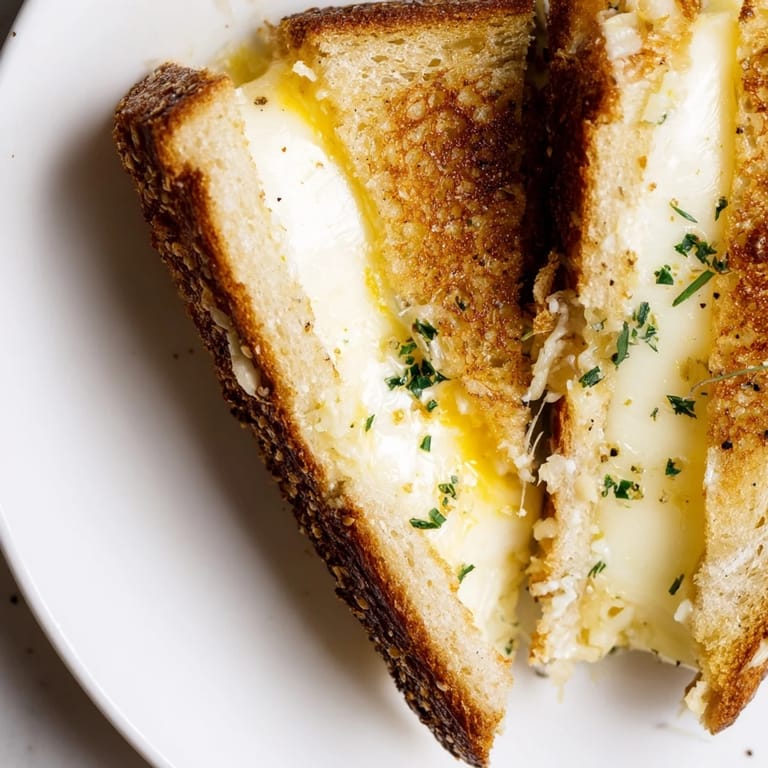 Crispy sourdough Garlic Butter Mayo Grilled Cheese, with a golden-brown crust and a garlic-infused, savory flavor.