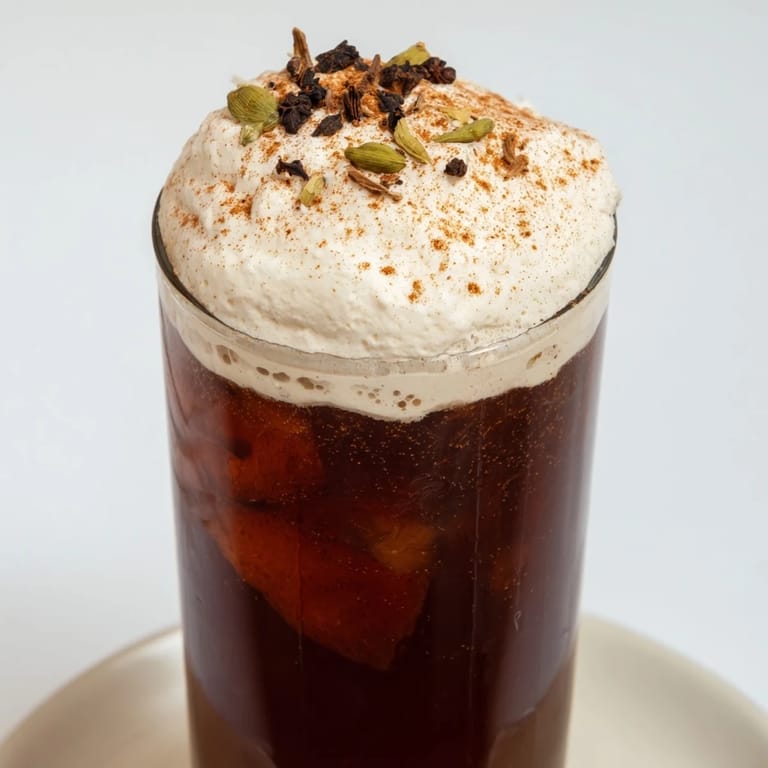 Cool, refreshing Homemade Iced Chai, served in tall glasses, finished with a generous layer of frothy cold foam.