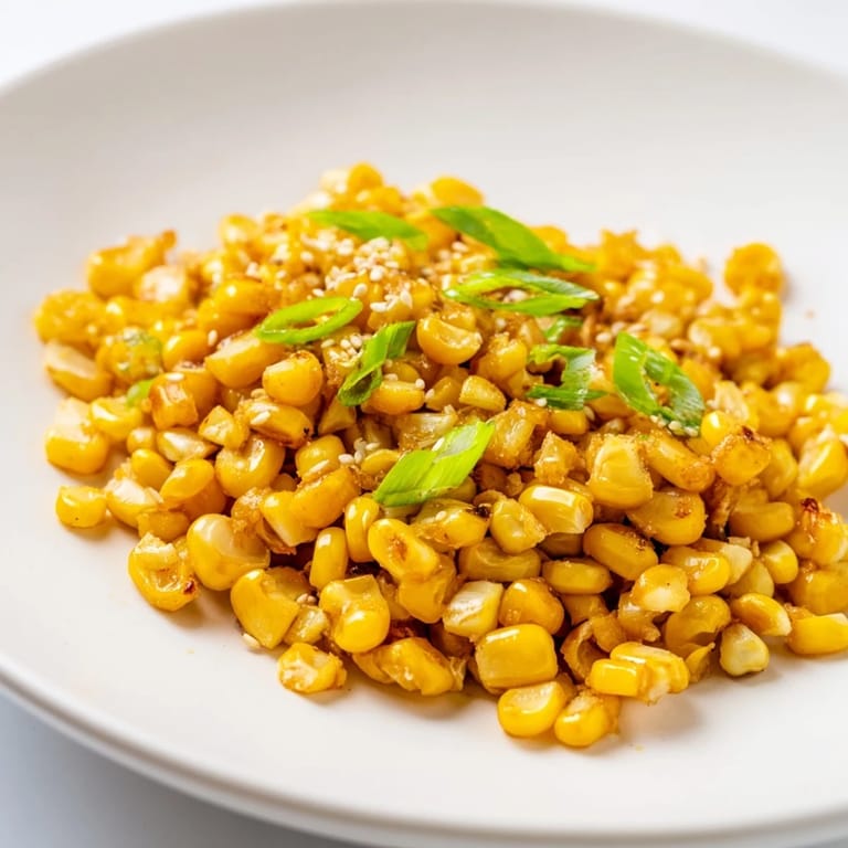 Freshly made Japanese Butter Corn, featuring vibrant corn kernels glistening in savory garlic butter sauce.