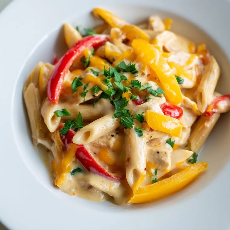 One-pan Chicken Fajita Pasta dinner served with lime wedges, perfect for a quick and flavorful weeknight meal.