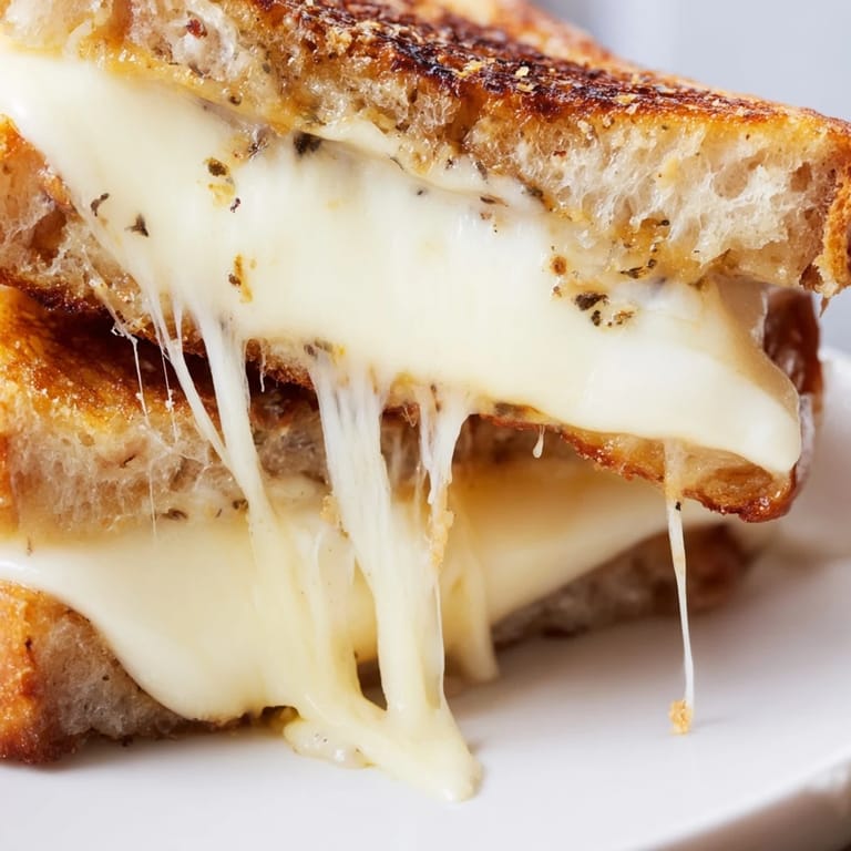 Serve this warm Triple Cheese Sourdough Grilled Cheese with a bowl of creamy tomato soup for the ultimate comforting lunch.