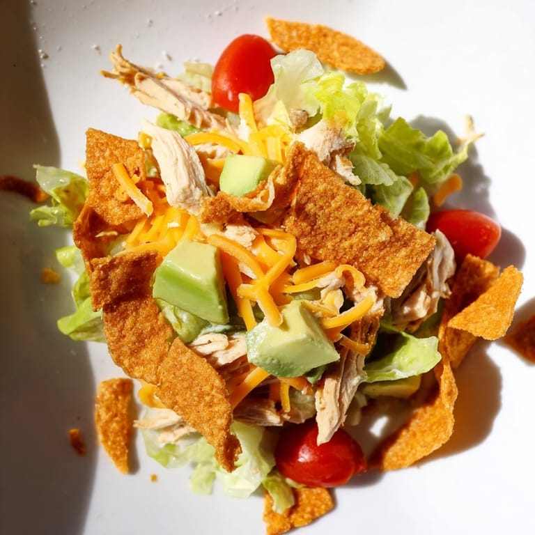 Crunchy crushed taco shell pieces garnish the hearty salad, ready to serve as a satisfying 35-minute dinner.